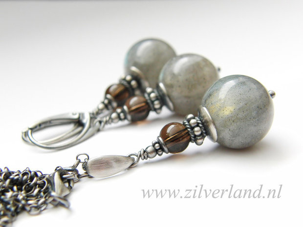 -Sieraden Set- Sterling Zilveren Oorbellen en Ketting met Labradoriet