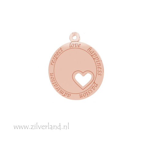 Sterling Zilveren Hanger met Hart- Love, Happiness Rose Verguld