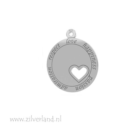 Sterling Zilveren Hanger met Hart- Love, Happiness Gerhodineerd