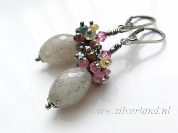 Handgemaakte Oorbellen met Labradoriet en Toermalijn