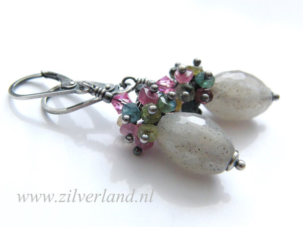 Handgemaakte Oorbellen met Labradoriet en Toermalijn