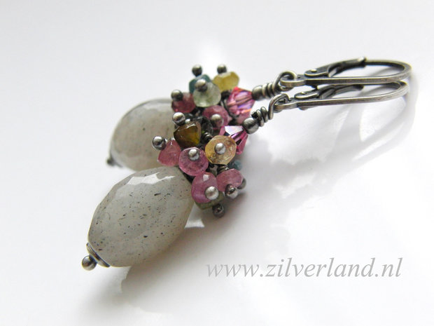 Handgemaakte Oorbellen met Labradoriet en Toermalijn