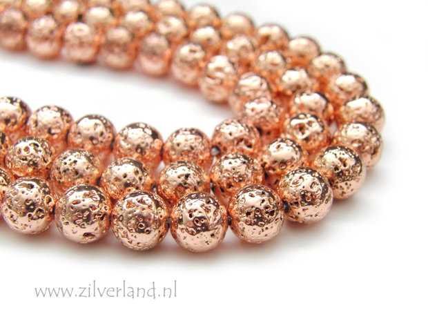 8mm Lava Kralen- Rose Gecoat