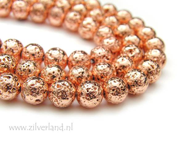 8mm Lava Kralen- Rose Gecoat