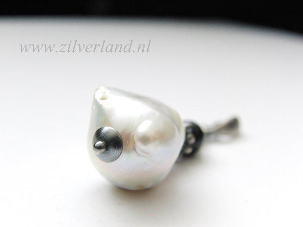 Handgemaakte Zilveren Hanger met Parel en Onyx