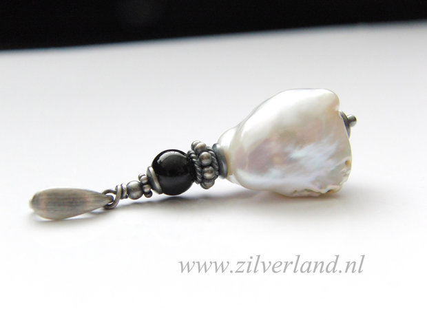 Handgemaakte Zilveren Hanger met Parel en Onyx
