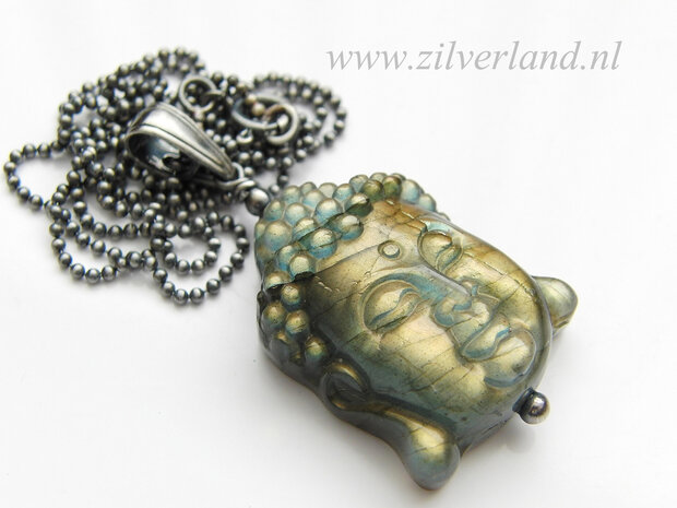 -Sterling Zilveren Ketting met Labradoriet "Buddha"