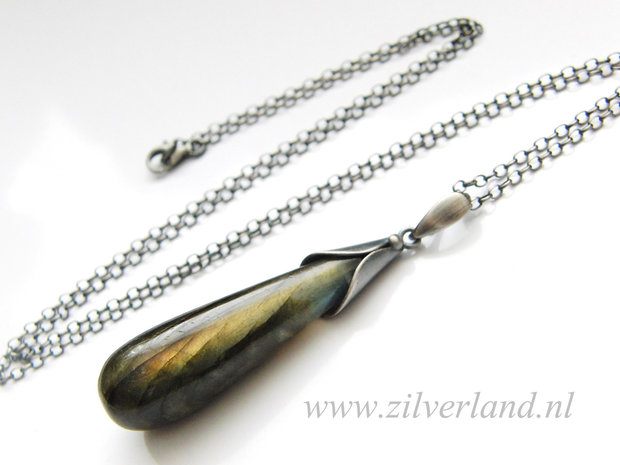 -Handgemaakte Zilveren Ketting met Labradoriet