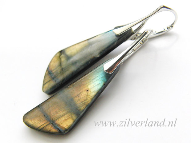 -Sterling Zilveren Oorbellen met Labradoriet en Obsidiaan