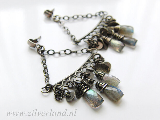 Zilveren Edelstenen Oorstekers met Labradoriet