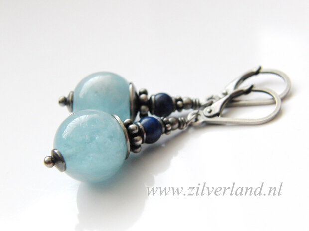 Edelstenen Oorbellen met Aquamarijn en Lapis Lazuli