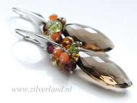 Sterling Zilveren Oorbellen met Rookkwarts Briolettes