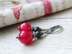 Oorbellen met Agaat en Saffier Edelstenen "Frambozen en Bosbessen"