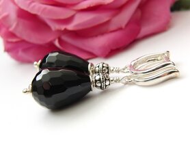 Zilveren Edelstenen Oorbellen met Onyx Druppels