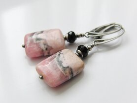 Edelstenen Oorbellen met Rhodochrosiet en Onyx