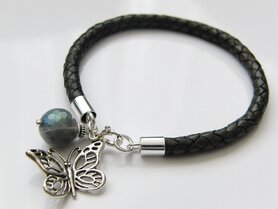 Leren Armband met Bedels "Labradoriet"