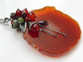 Zilveren Ketting met Agaat, Carneool, Granaat en Nefriet
