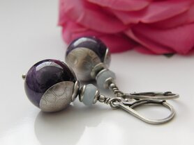 Zilveren Oorbellen met Amethist en Aquamarijn