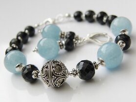 Edelstenen Sieraden Set- Armband en Oorbellen met Aquamarijn en Saffier