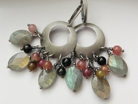 Zilveren Oorbellen met Labradoriet en Toermalijn "Sunset"