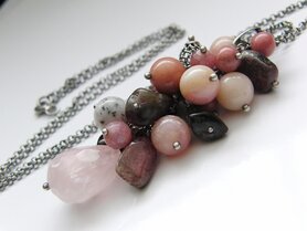 Zilveren Ketting met Rozenkwarts Edelstenen "Roze"