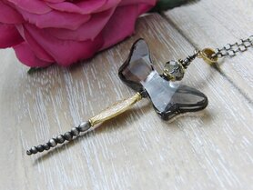 Handgemaakte Zilveren Ketting "Swarovski Libelle in Goud"