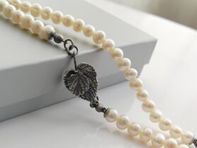 Zilveren Zoetwaterparel Ketting "Blad"