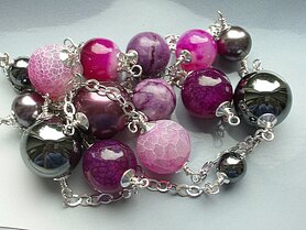 Zilveren Ketting met Edelstenen "Pink"