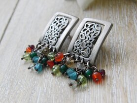 Sterling Zilveren Oorstekers met Edelstenen "Bloemenperk"