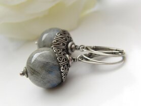 Zilveren Oorbellen met Edelstenen "Labradoriet in Bali"