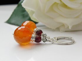 Zilveren Oorbellen met Carneool en Granaat