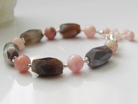 Zilveren Armband met Botswana Agaat en Roze Opaal