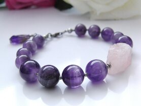 Edelstenen Armband met Amethist en Rozenkwarts