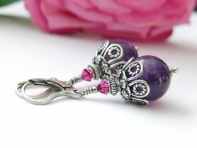 Zilveren Edelstenen Oorbellen met Amethist en Swarovski