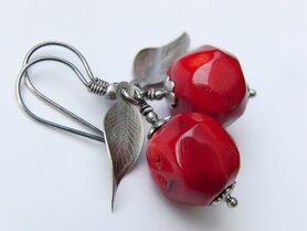 Zilveren Oorbellen met Koraal "Appels"