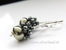Sterling Zilveren Oorbellen met Pyriet en Hematiet