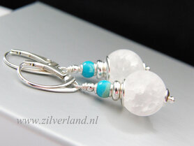 - Sterling Zilveren Oorbellen met Bergkristal en Turkoois