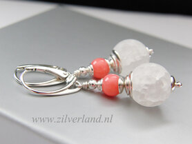 Sterling Zilveren Oorbellen met Bergkristal en Koraal