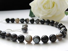 Sterling Zilveren Sieraden Set met Streep Agaat