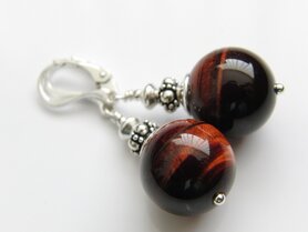 Zilveren Oorbellen met Tijgeroog Edelstenen