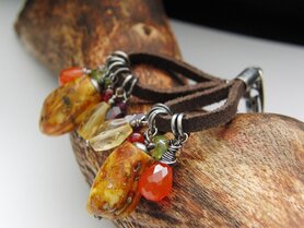 Handgemaakte Oorbellen met Barnsteen "Autumn Leaves" 