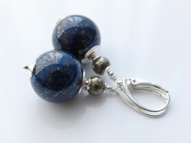 Zilveren Oorbellen met Lapis Lazuli en Pyriet Edelstenen "De Melkweg" 