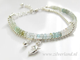 Sterling Zilveren Armband met Aquamarijn- Dolfijn