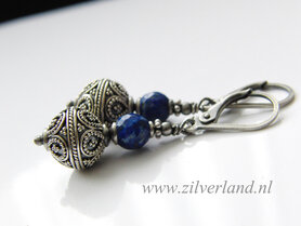 Zilveren Oorbellen met Bali Kralen en Lapis Lazuli