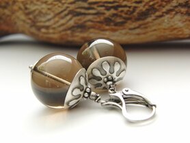 Zilveren Halfedelstenen Oorbellen met Rookkwarts