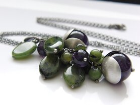 Zilveren Ketting met Amethist en Nefriet Edelstenen