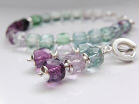 Zilveren Sieraden Set: Oorbellen en Armband met Fluoriet