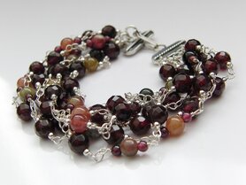 Handgemaakte Zilveren Armband met Granaat en Toermalijn "Seven Chains"