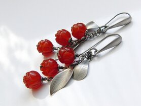 Zilveren Oorbellen met Carneool Edelstenen "Roosjes"