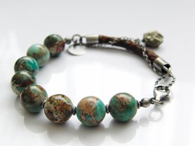 Edelstenen Armband met Sea Sediment Jaspis en Leer